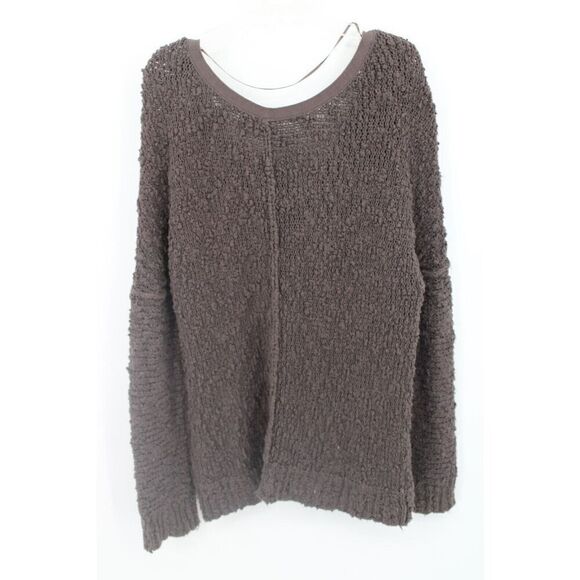 Free People Knobby Knit Brown Long Sleeve oversized Sweater Size Small - Picture 4 of 6